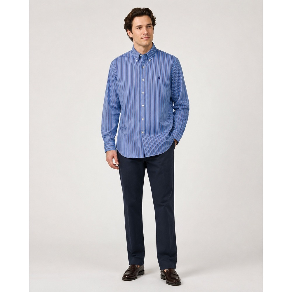Ralph Lauren Button Down Shirt Mens Medium Blue White Stripe Cotton